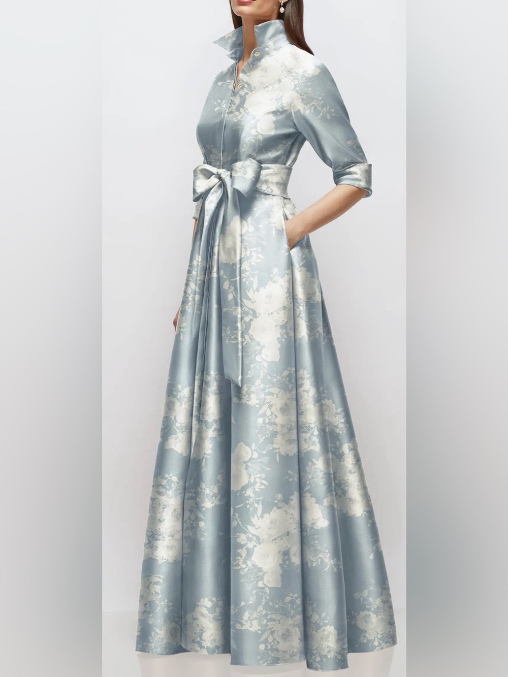 NEW AFTER SIX Floral Satin Twill Blue Seraphina Floral Ballgown Sz XL - Picture 3 of 9
